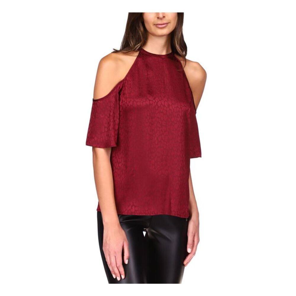 MICHAEL KORS Womens Maroon Short Sleeve Halter Top XS - Picture 1 of 2